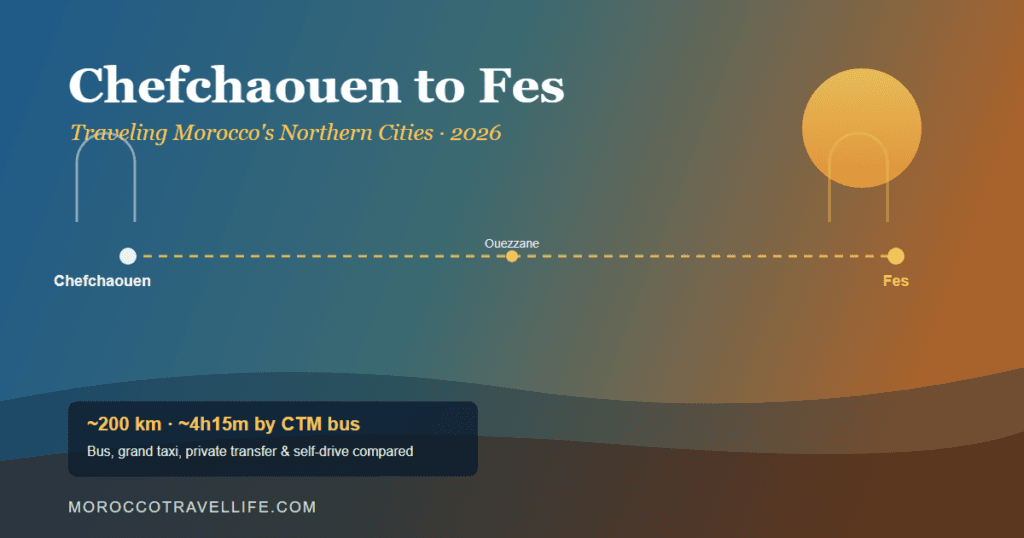 Chefchaouen to Fes travel route connecting Morocco's two northern cities